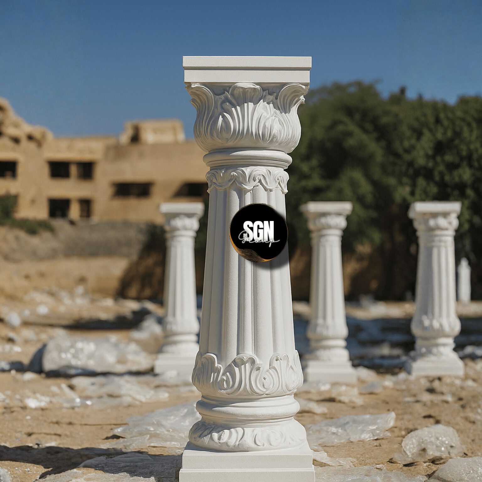 carved white marble pillar