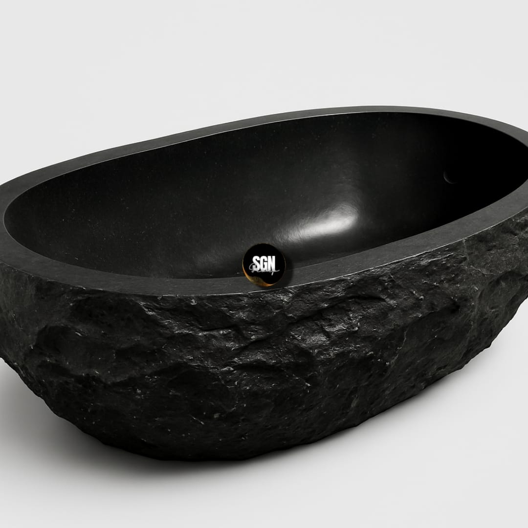 Premium black marble bathtub with polished finish for luxury bathroom interiors
