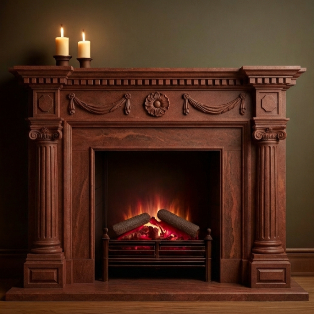 Premium Stone Fireplace in Rose Beige Sandstone Color | Red Sandstone Fireplace
