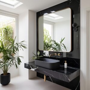 flat sink in black marble